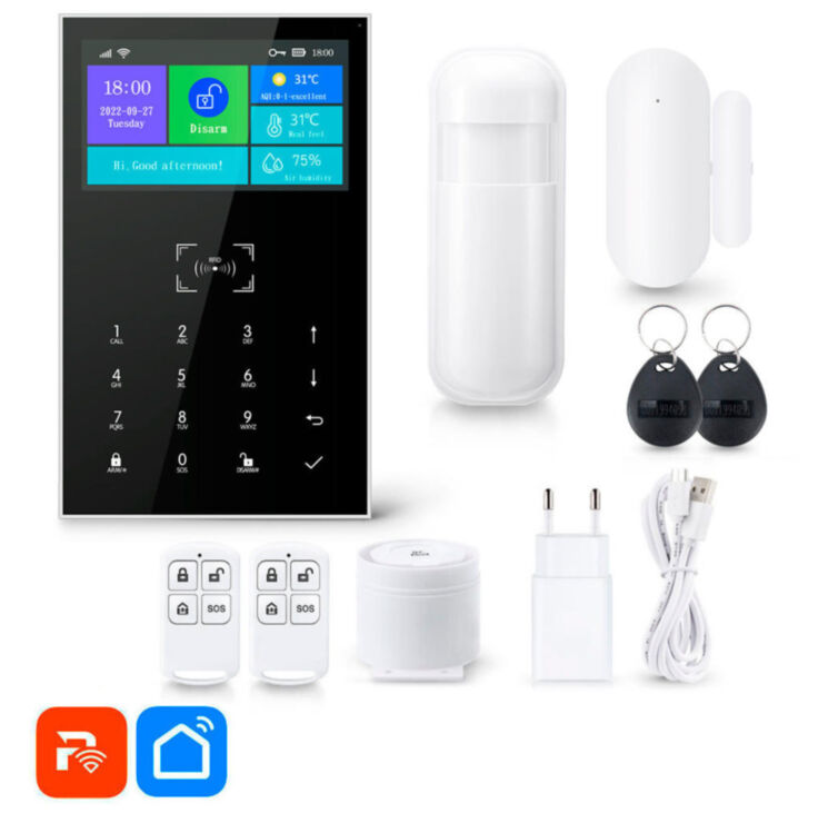 Охранная сигнализация WIFI/GSM PS-PG109-4GEU 4G LTE с сенсорными кноками, экраном 4.3", RFID ключами 125кГц